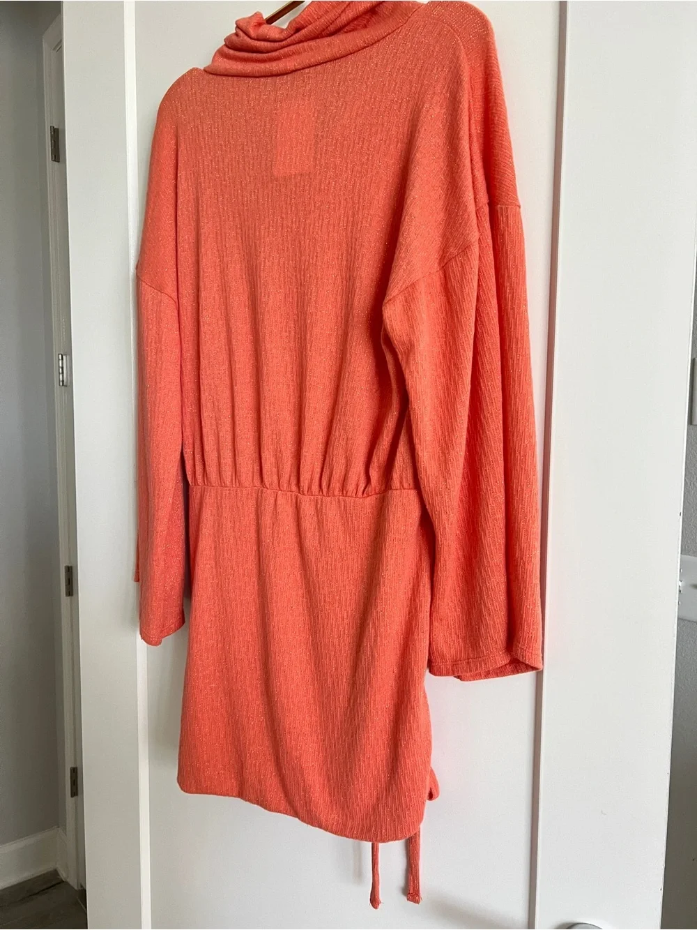 Free People Coral Orange Gold Metallic Cowl Neck Ruched Mini Dress S NWT